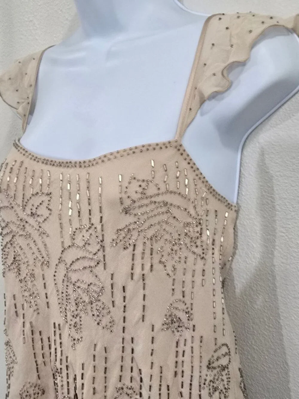 Express ✦ Silk Ruffle Sleeve Blouse ✦ Side Tie Beaded Embellished Floral XS - Picture 7 of 11